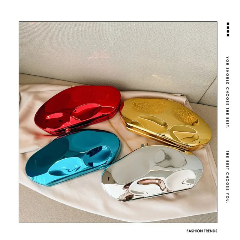 Acrylic Shell Shape Clutch Bag Women Evening Party Cute Metal Shiny Purse Gold Silver Blue Egg Handbag Quality Messenger Bag R250317