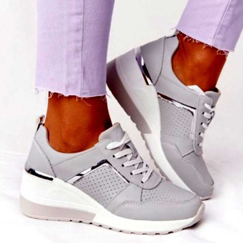 2024 Women's Lace-Up Wedge Platform Sneakers - Breathable Non-Slip Casual Sports Shoes for Women, Plus Size Available