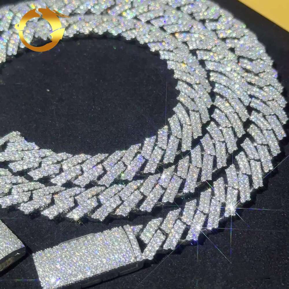 hip hop jewelry cuban link chain necklace designer for men 2 row bling moissanite dia 14MM wide choker iced out chains necklaces prong gold plate rock
