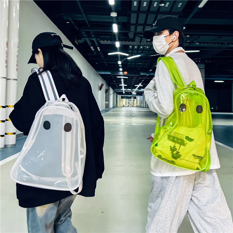 Transparent Backpack Halloween Ghost Schoolbag Waterproof PVC Clear Plastic Daily Backpack Teenager Notebook Schoolbag Beach bag 240730