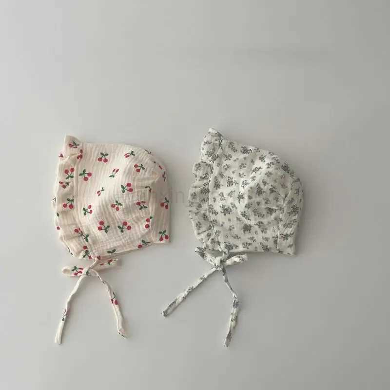Korean Baby Beanie Hat for Girls Boys Muslin Newborn Bonnet Cute Dot Flower Printed Hat Spring Autumn Toddler Infant AccessoriesXJ240730