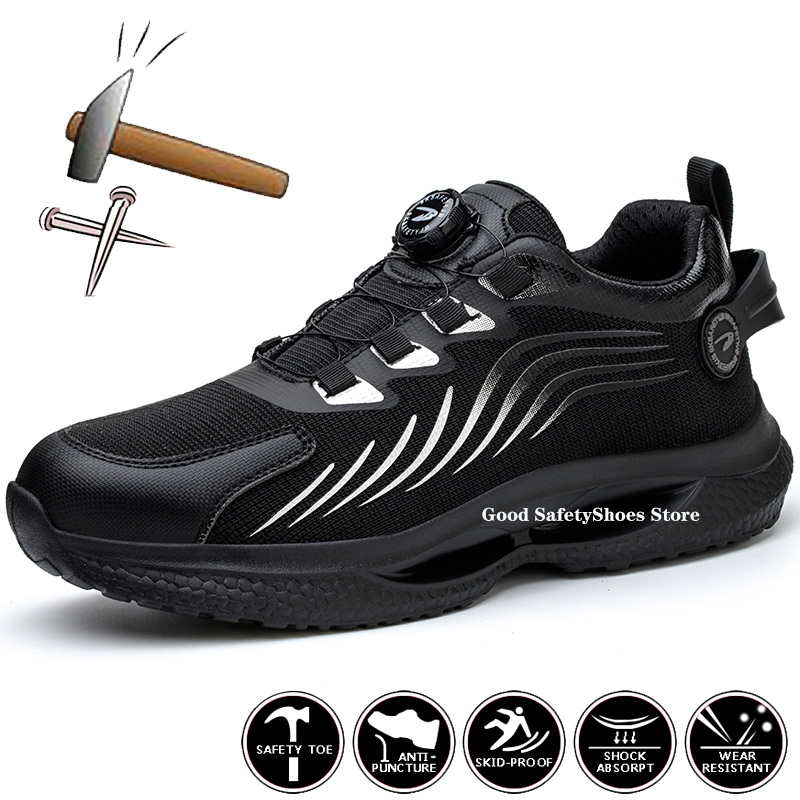 Sneakers Breathable Women Rotating Button Anti-Smash Work Shoes Men Steel Toe Safety Boots Lightweight 2812