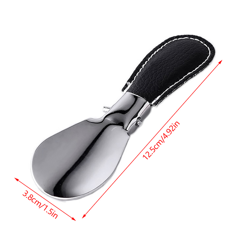 1pc Durable Stainless Steel Folding Shoehorn With Faux Leather Portable Fashion Shoe Horns Accessories