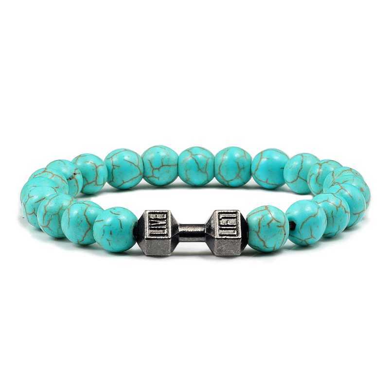 High quality mens bead bracelet natural black fused rock dumbbell charm bracelet energy fitness barbell fashionable womens jewelry W240830