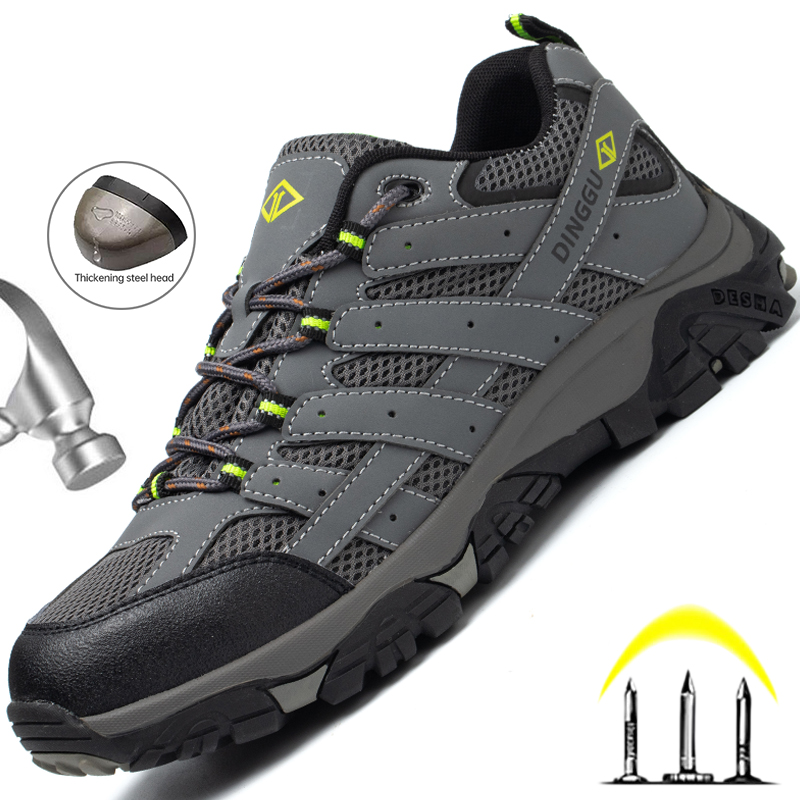 New Men Construction Breathable Mesh Sneakers Anti-Puncture Work Boots Man Steel Toe Safety Quality Shoes Footwear 31Fd