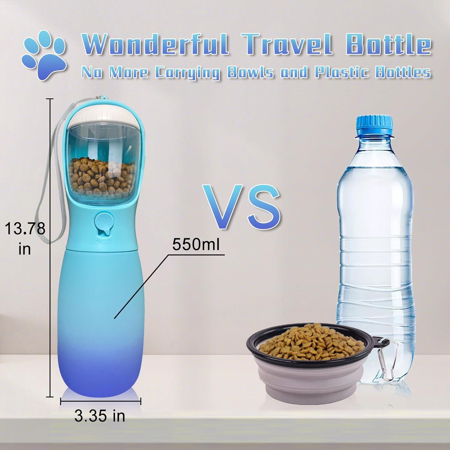 2-in-1 Bottle, Grade Travel Bottle for Dogs with Food Container, 19Oz Portable Water Bowl Dispenser, Dog Birthday Gifts,