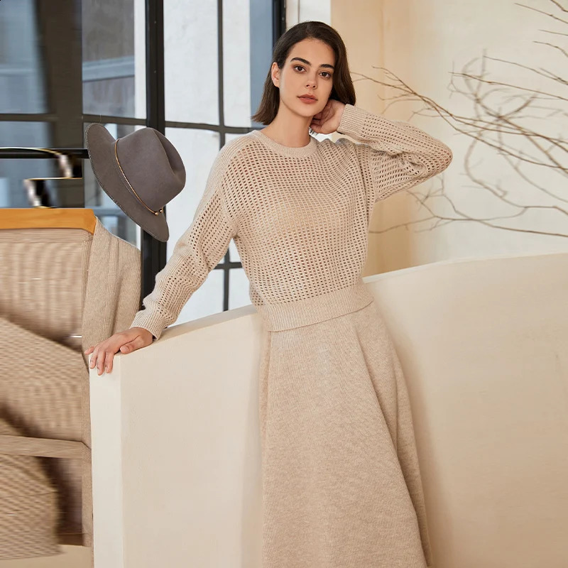 BC317 Thick Cut Out Round Neck 100% Pure Wool Clothes Womens Pullover Top Knitted Sweater Sweaters Woolen 240730