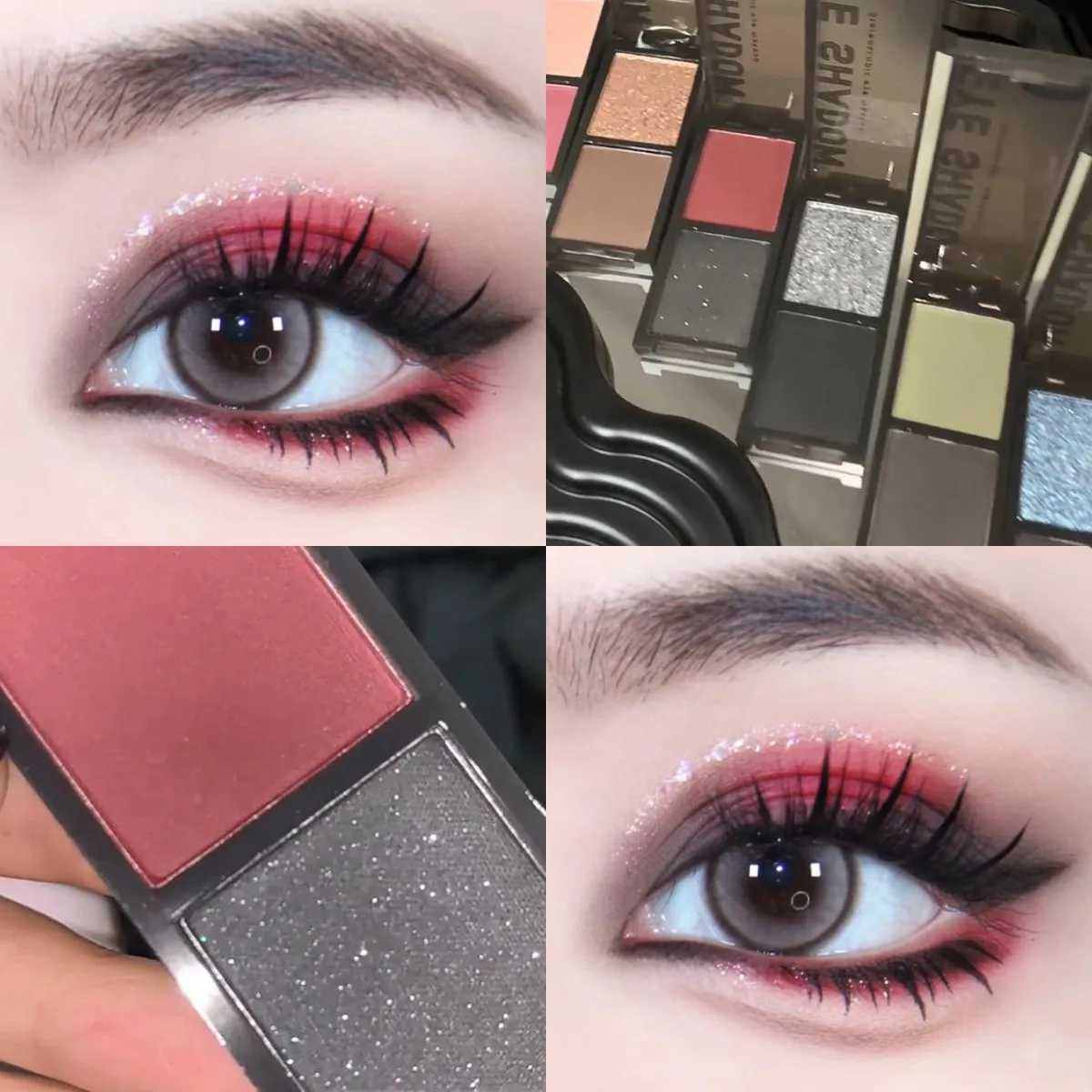 2 Colors Eye Shadow Palette Matte Glitter Eyeshadow Gothic Red Black Pigments Waterproof Earth Color Shimmer Portable CosmeticsXJ250520