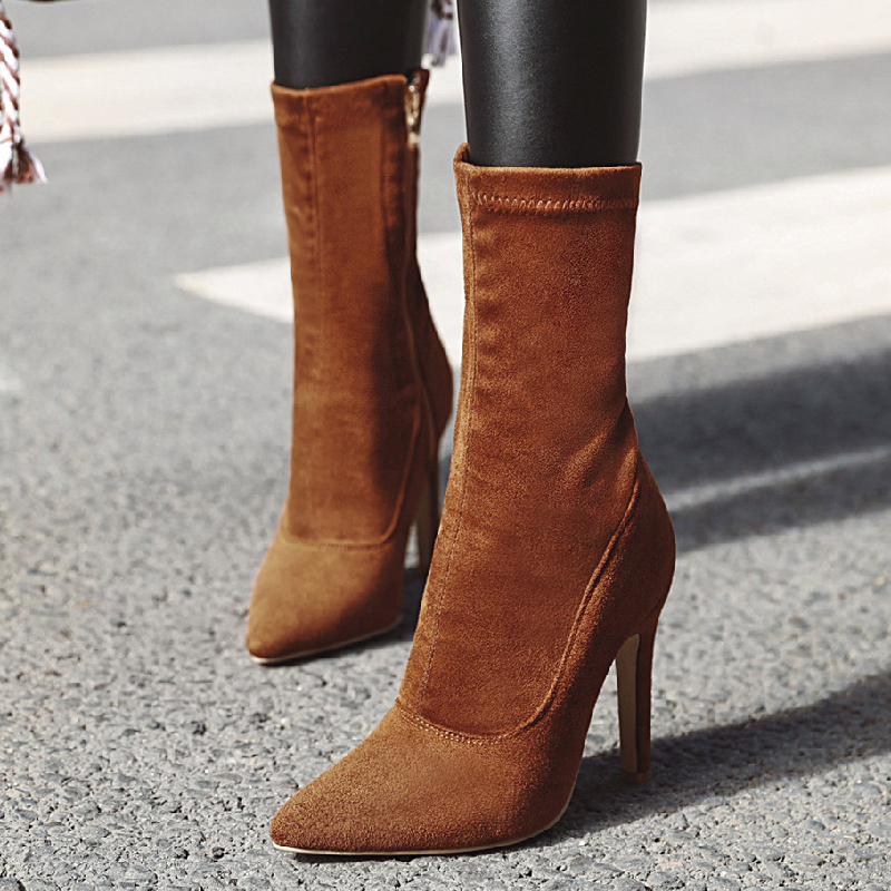 Thigh Slim Soc Stretch ck Blue Red Black High Heels Party Shoes Woman Large Size Fashion Autumn Ankle Boots Female cf23 Bla