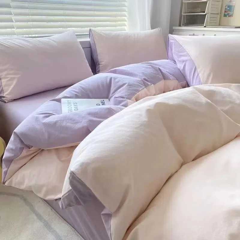 Nordic Princess Pink Bedding Set Girls Boys Single Double Size Flat Sheet Duvet Cover Pillowcase Bed Linens Home Textile Y240730
