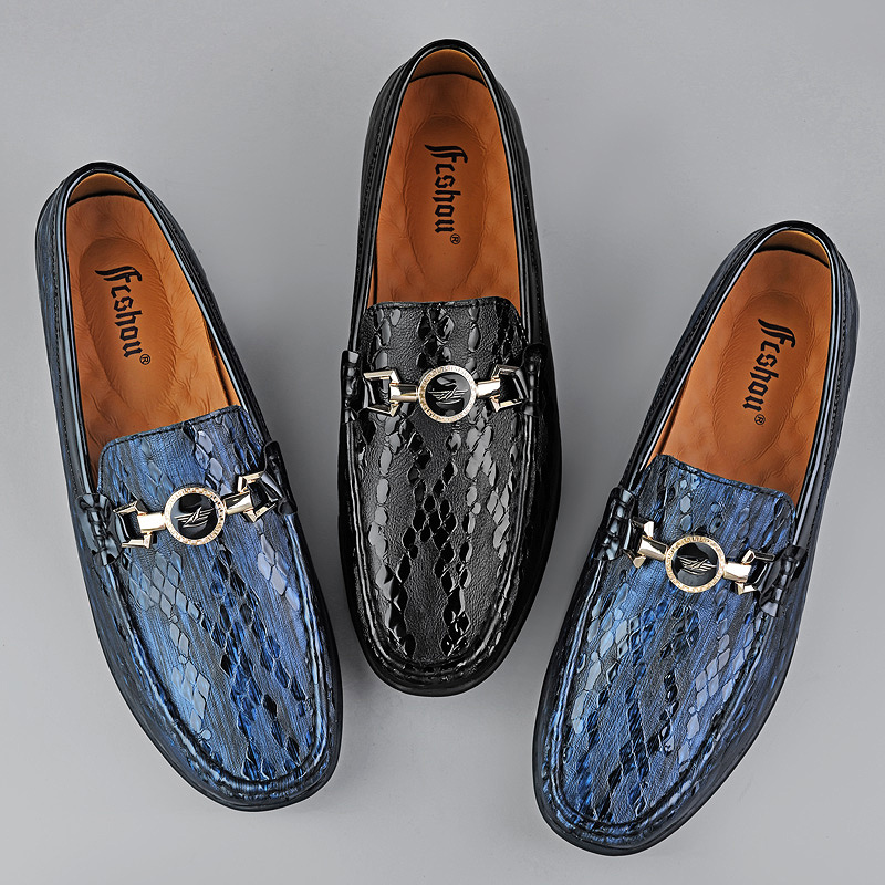 Loafers Leather Mens Brand Designer Causal Flats Moccasins Slip on Driving Shoes for Men Black/Blue Plus Size 47