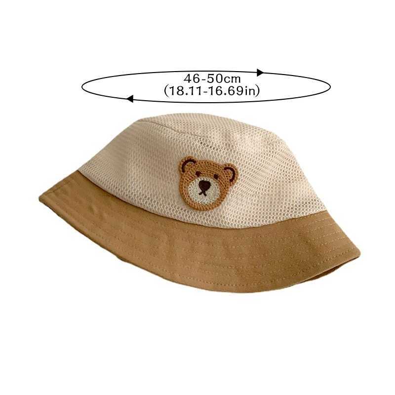 Baby Summer Bucket Hat Cute Bear Toddler Kids Mesh Breathable Sun Hats Outdoor Beach Boy Girl Panama Fisherman CapXJ240730