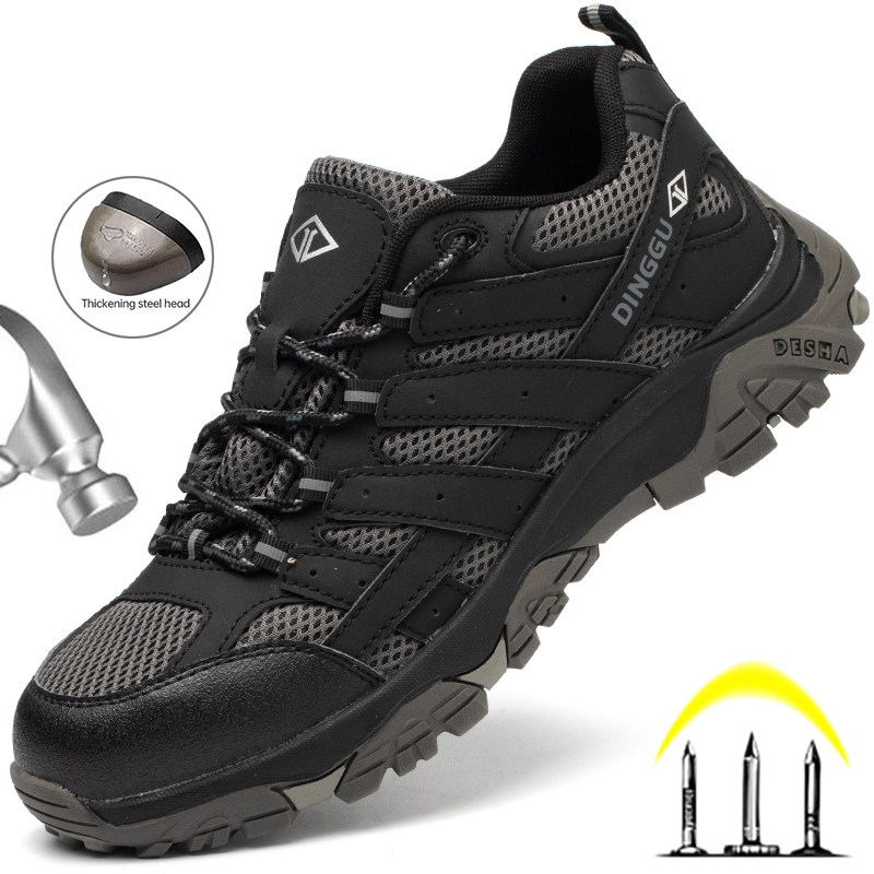 New Men Construction Breathable Mesh Sneakers Anti-Puncture Work Boots Man Steel Toe Safety Quality Shoes Footwear 31Fd