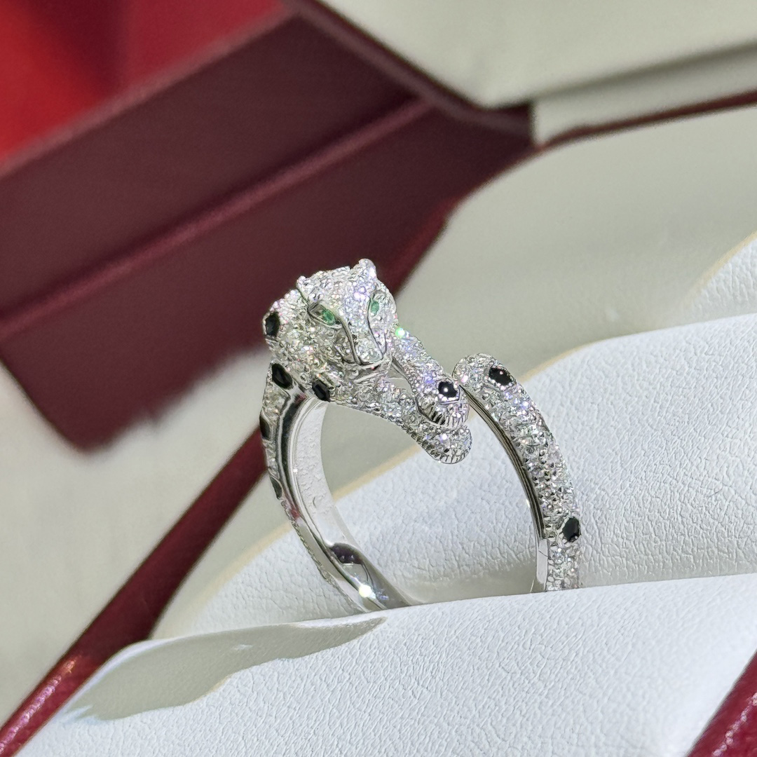 Panthere Ring sterling silver gold plated cheetah ring with sky crystal emerald gem T0P quality for women fine jewelry for sizes 6-7-8 European size with box 040