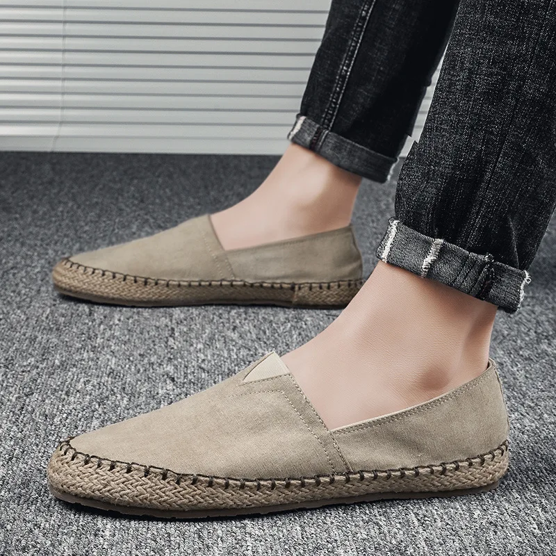 High Quality Espadrilles Footwear Men's Flat Canvas Shoes Hemp Lazy Flats for Men Moccasins Male Loafers Driving Shoes New 2024
