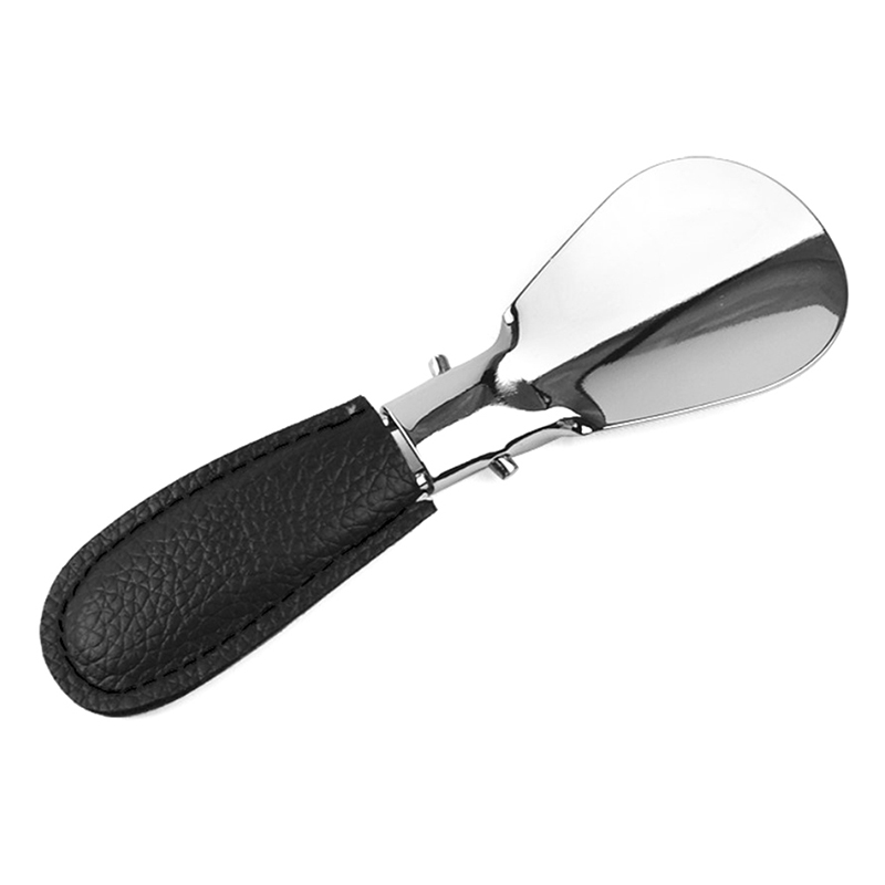 1pc Durable Stainless Steel Folding Shoehorn With Faux Leather Portable Fashion Shoe Horns Accessories