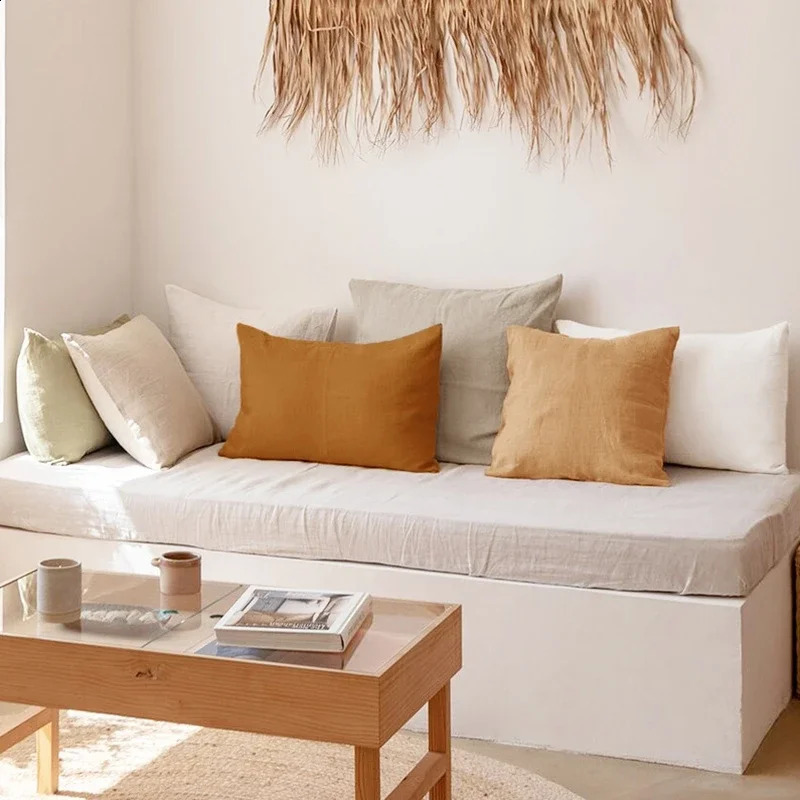 2PCS Solid Color 100% Pure Linen Throw Pillow Case Euro Sham for BedCustom Size Envelope Cushion Cover Decoration Pillowcase 240730