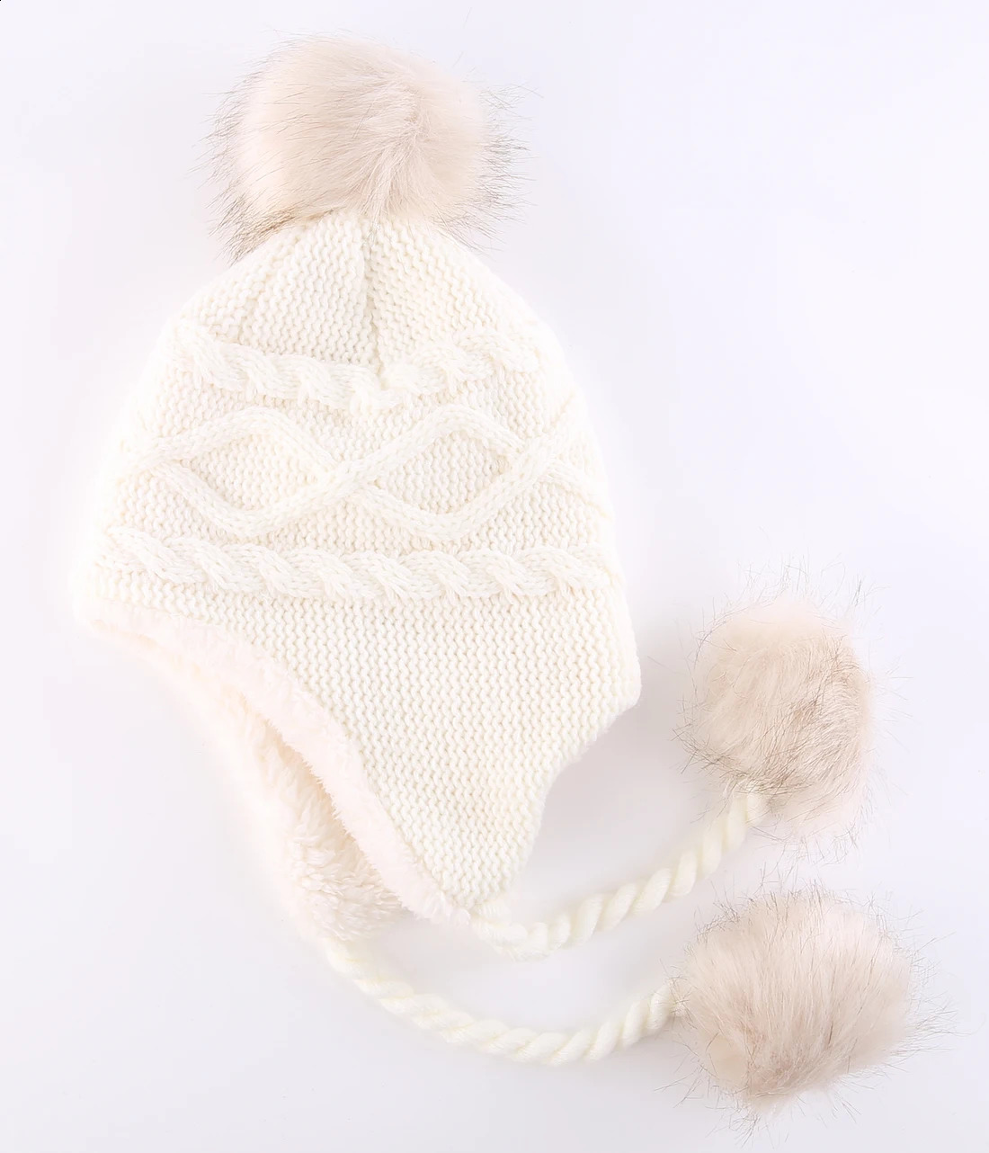 Connectyle Girls Cute Soft Sherpa Lined Skull Cap With Earflaps Hats Kids Winter Warm Beanie Fuzzy Peruvian Hat With Pom-Pom 240729