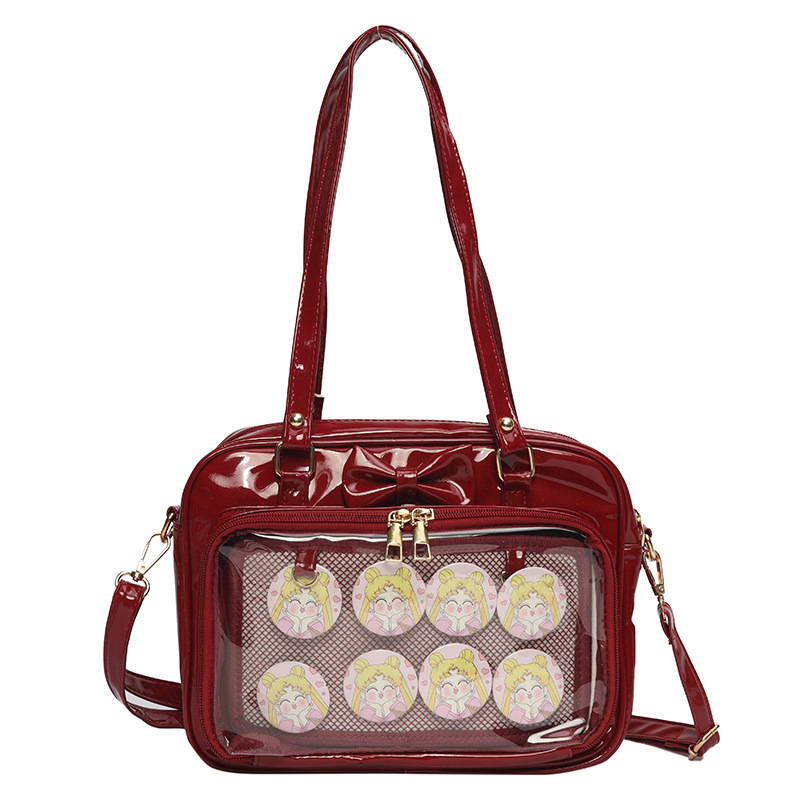 women's hand-held crossbody patent leather soft girl bag, cute bow, transparent one shoulder pain bag H730#28 ddmy 715f