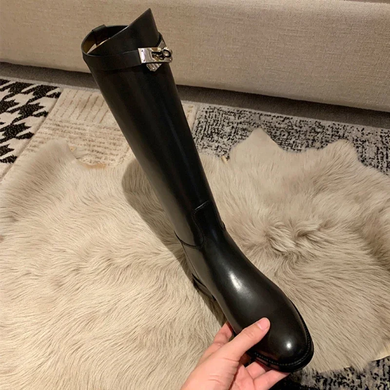 Shoes 2023 Winter Platform Women Long Fashion Thick Sole Flats Heels Round Toe Knee High Side Zipper Knight Boot 040a