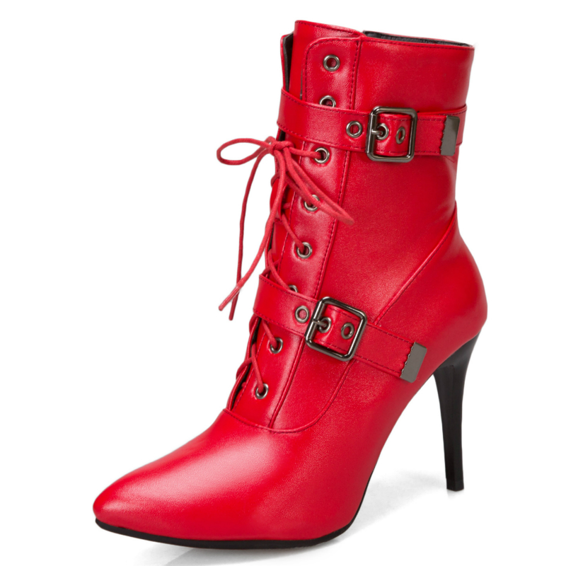 For Fashion Women Hot 2023 Sexy Women's Ankle Boots Autumn Winter Buckle High Heel Lace Up Short Shoes Large Size cc2f 's