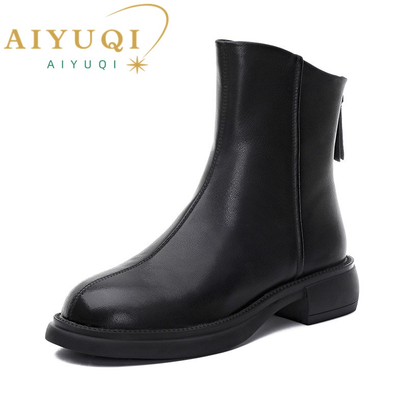 Genuine Ankle Leather British Style 2024 New Winter Fashion Thick Bottom Lace-up Short Boots Women a12f