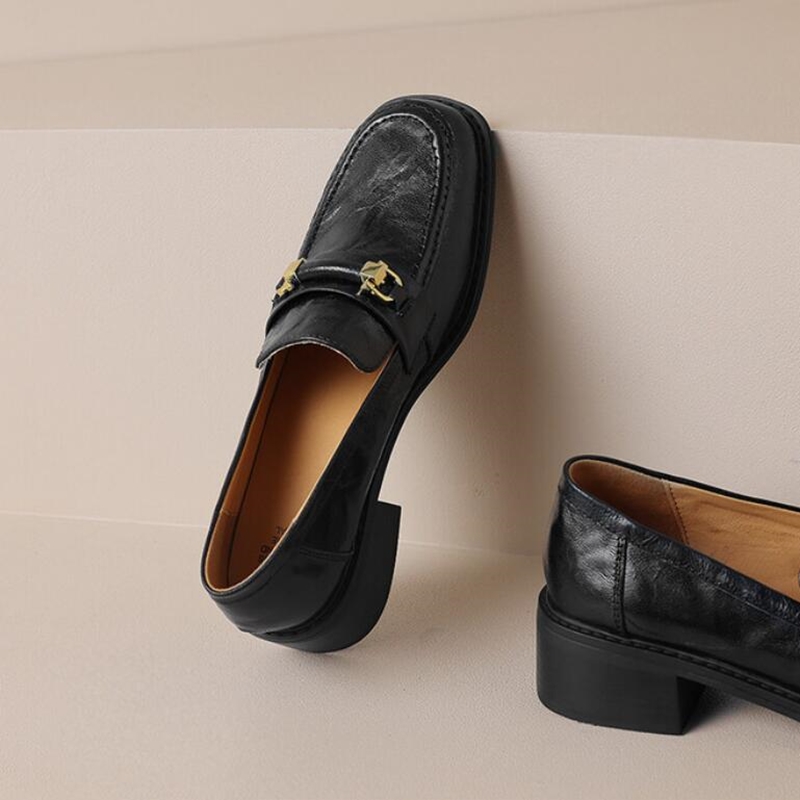 Loafers AIYUQI Square Toe 2024 New Genuine Leather Ladies Slip-on Vintage Buckle Classic Spring Shoes Women 8011
