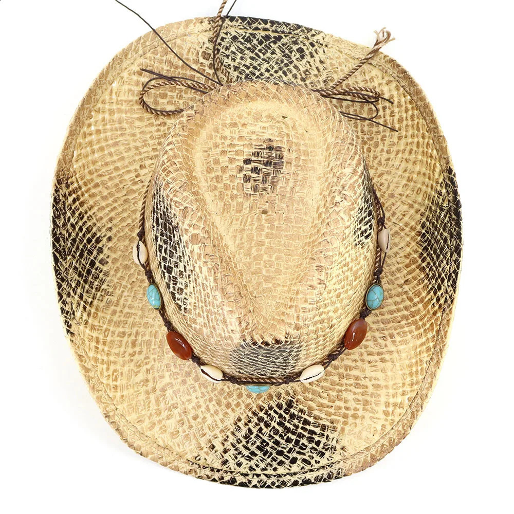 Summer Hand-woven Grass Painting Western Straw Cowboy Hat Women Men Outdoor Sun Protection Cowgirl Top Hat Sombreros De Mujer 240718