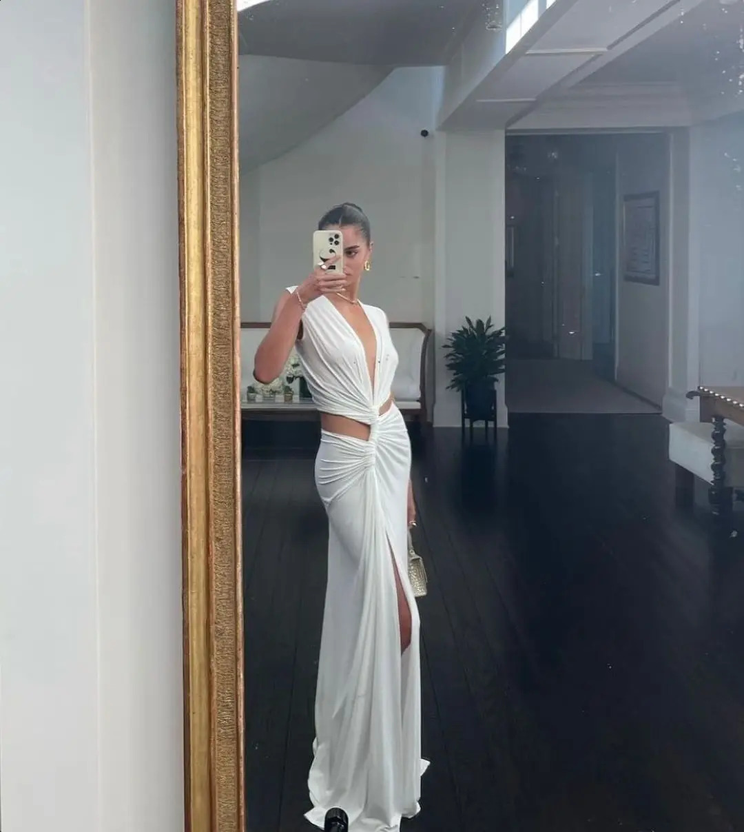 Sexy hollow green patchwork Maxi dress for women elegant solid V-neck sleeveless robe 2024 summer womens beach party dress 240715