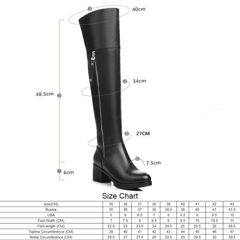 AIYUQI Women Over Knee Boots Genuine Leather Thick Thin Velvet Large Size Long Boots Fashion High Heel Women Thigh High Boots