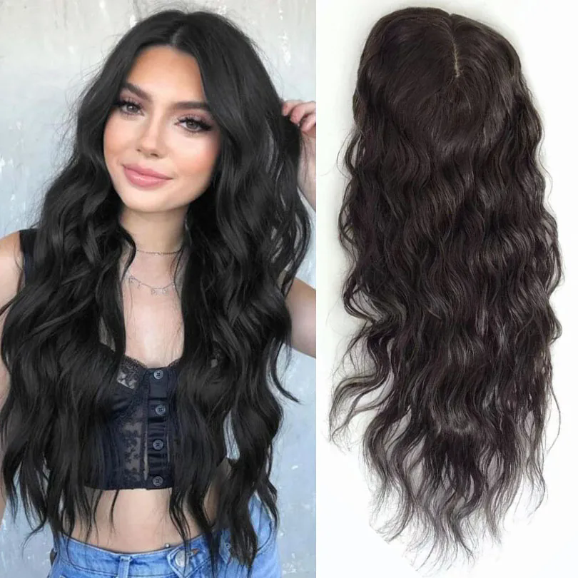 Wavy Human Hair Topper piece with Clips In Silk Top Virgin European Hair Toupee for Women Silk Base Fine Hairpiece 15x16cm