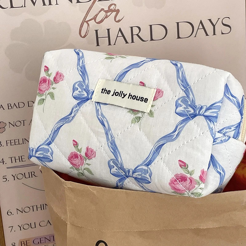 Large Capacity Cute Bow Flower Make-up Bag Portable Travel Cosmetic Bag 240730