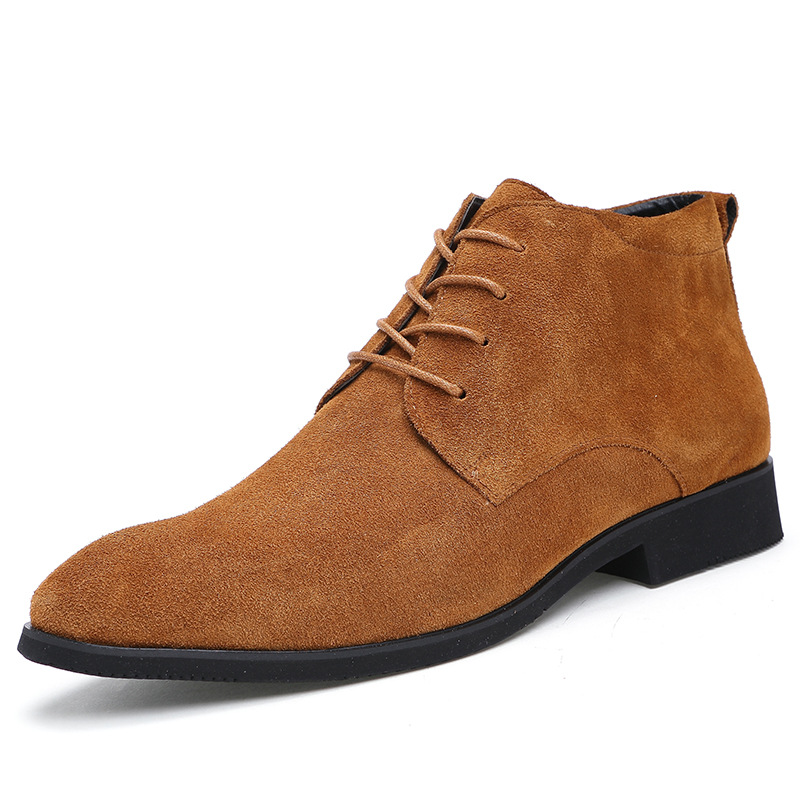 for Men Business Chukka Boots High Top Casual Outdoor Leather Mens Winter Shoes Male Black Grey 2019 1551