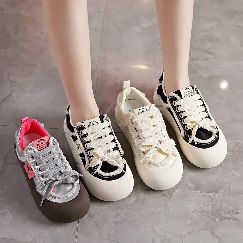 2025 NEW Platform Flat Sneakers Female Autumn New Round Toe Mixed Colors Women Casual Shoes Comfortable Breathable Loafers
