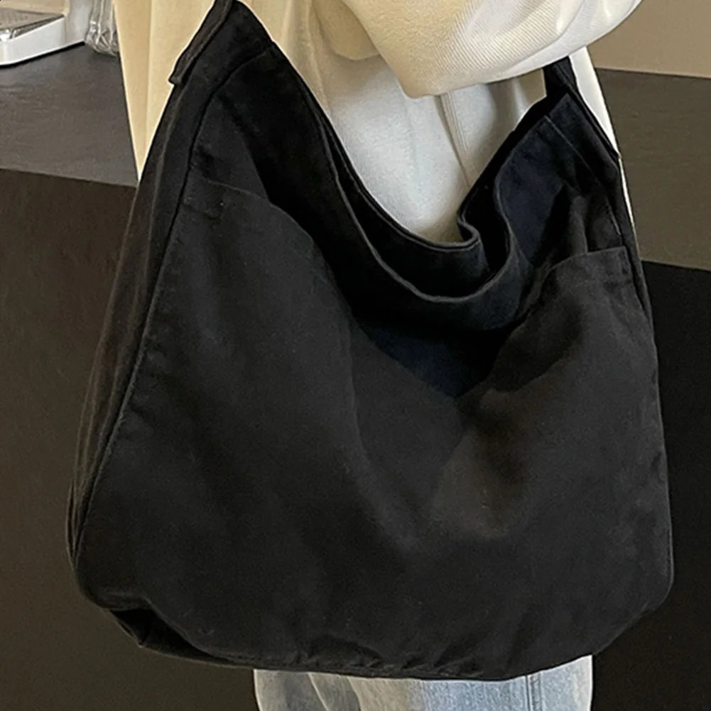 Canvas Shoulder Bag with Pockets Adjustable Strap Tote Bag Women and Men Hobo Bag Zipper Messenger Bag for Travel Work 240730