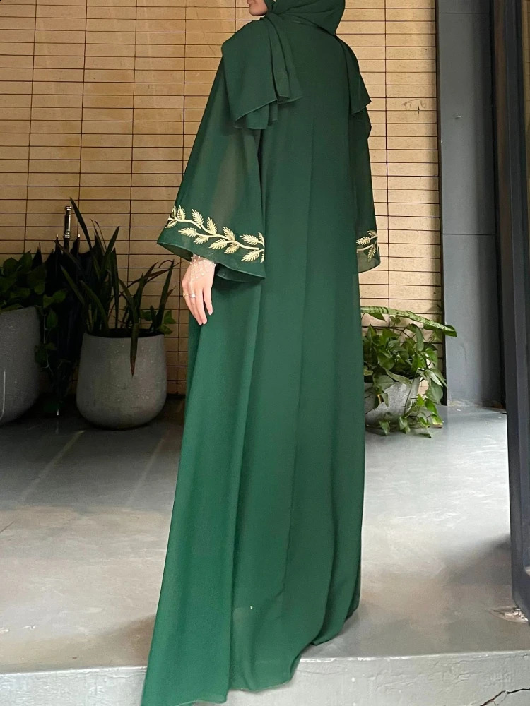 Eid Muslim Abaya for Women Embroidery Dress with Scarf 2 Piece Set Dubai Arab Long Robe Morocco Abayas Kaftan Headscarf Gorgeous 240722