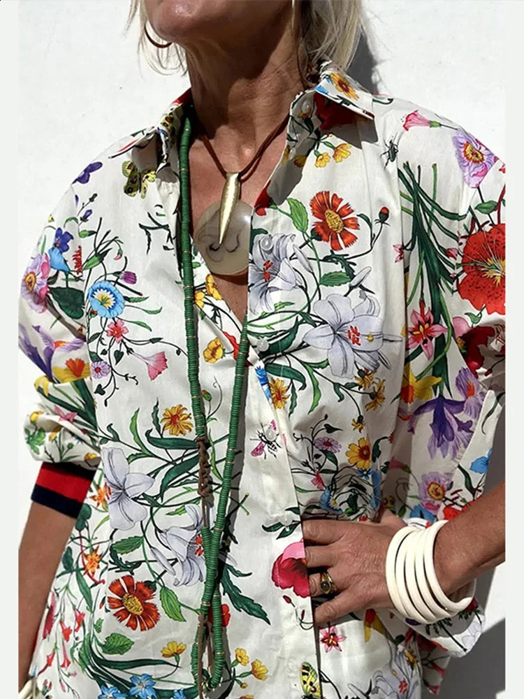 Floral Print Shirt Trousers Set Women Summer Lapel Single Breasted Shirts Wide Leg Pants 2024 Casual Fashion Lady 2 Pieces Sets240730