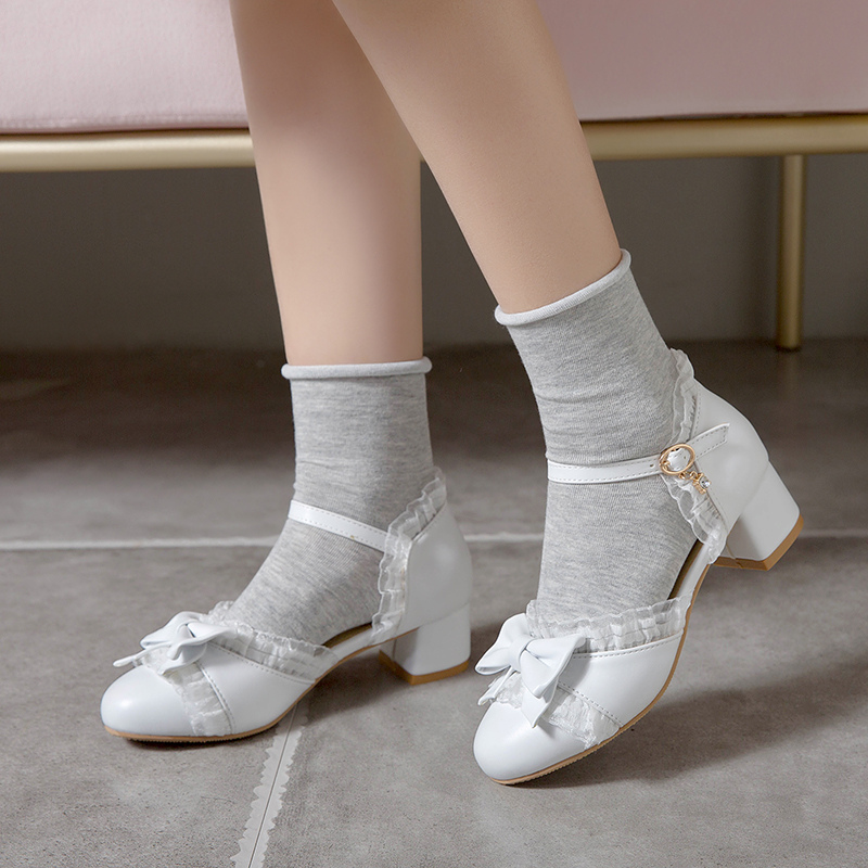 2025 new Japanese Sweet Lolita Princess Dance Girls Cute Bowtied Summer Shoes Round toe White Pink College Pumps Ladies Sandals ab77