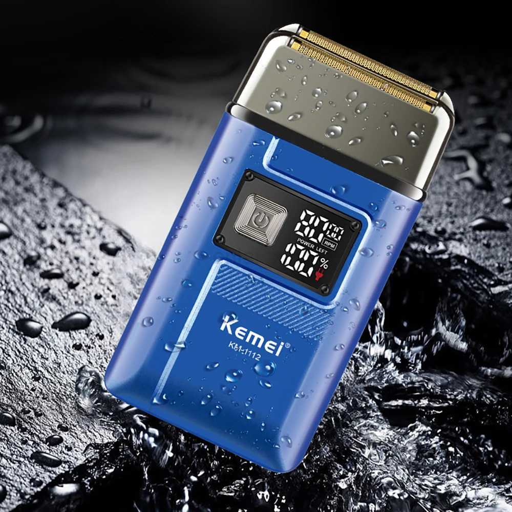 Kemei Electric Barber Razor Men Double Foil Shaver Bald Head Beard Trimmer IPX6 Waterproof 8000RPM Ultra-Close Precision ShaveY240730