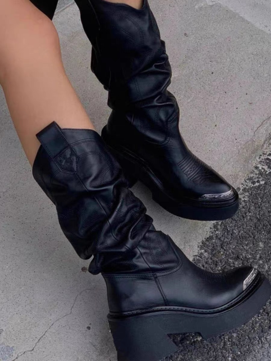 Punk Style embroidery Platform Flats Ankle Women Boots Fashion Thick Bottom Gothic New Women's Booties Shoes mid length boots 54e8 's