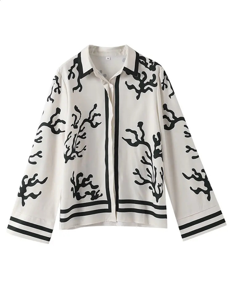 Printed pants set for women casual loose fashionable lapel long sleeved shirt 2024 elegant retro street 2piece 240729