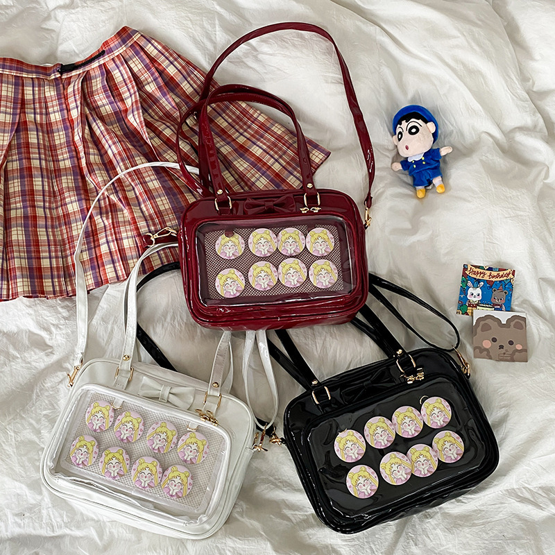 women's hand-held crossbody patent leather soft girl bag, cute bow, transparent one shoulder pain bag H730#28 ddmy 715f