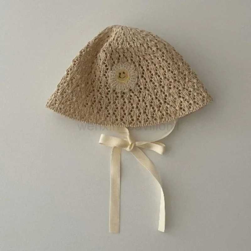 ChildrenS Hats Korean Style Straw Bucket Hat Boys Girls Baby Summer Straw Hat Sun Hat Strap Sunscreen Hat Children AccessoriesXJ240730