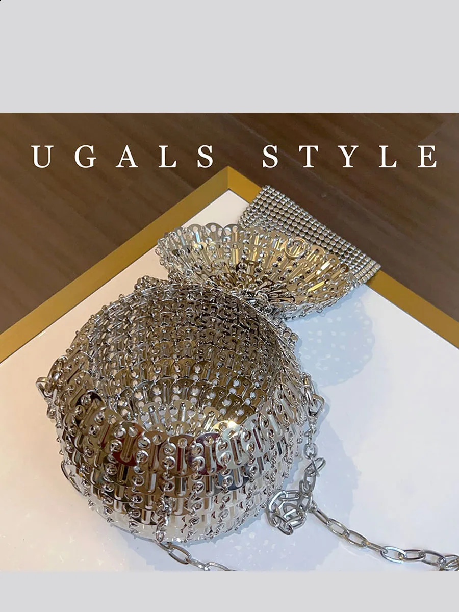 DHXJ Womens ball shape Woven Hollow Metal Chain Tote Clutch bow dia Travel Holiday Shoulder Bag Handbag 240729