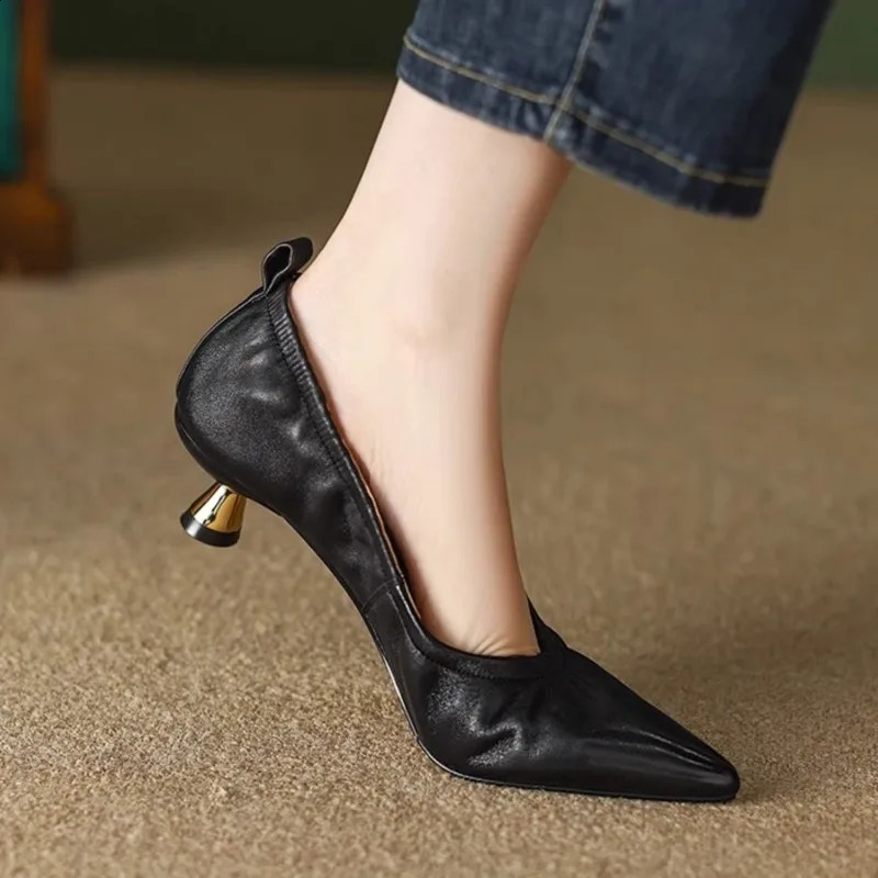 Womens Pumps Stretch Boat Shoes Pointed Toe Basic Pump High Heels Concise Slip on Dress Shoes Autumn Zapatos Mujer 1611N 240729