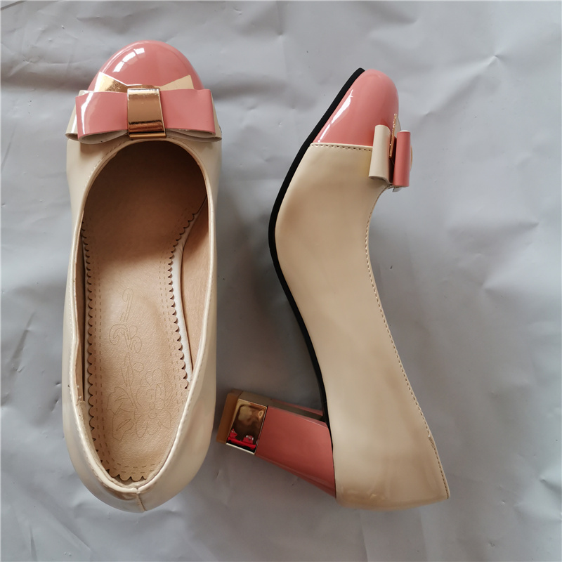 2024 Hot Candy Color Women Pumps Shallow Block High Heels Dress Pump Sweet Bowtie Pink Wedding Working Party New Shoes Female ea5d