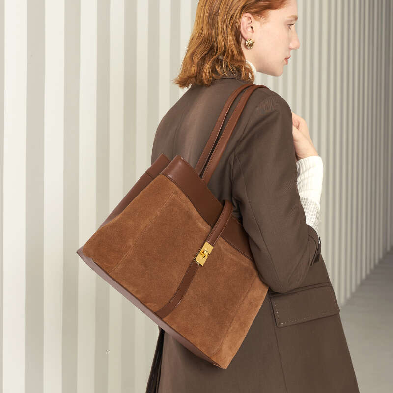 Nubuck Leather Tote Design High Quality Commuter Fashion Armpit Shoulder Bag Large Capacity Woman's Handbag Brown Suotong2510 Mdng