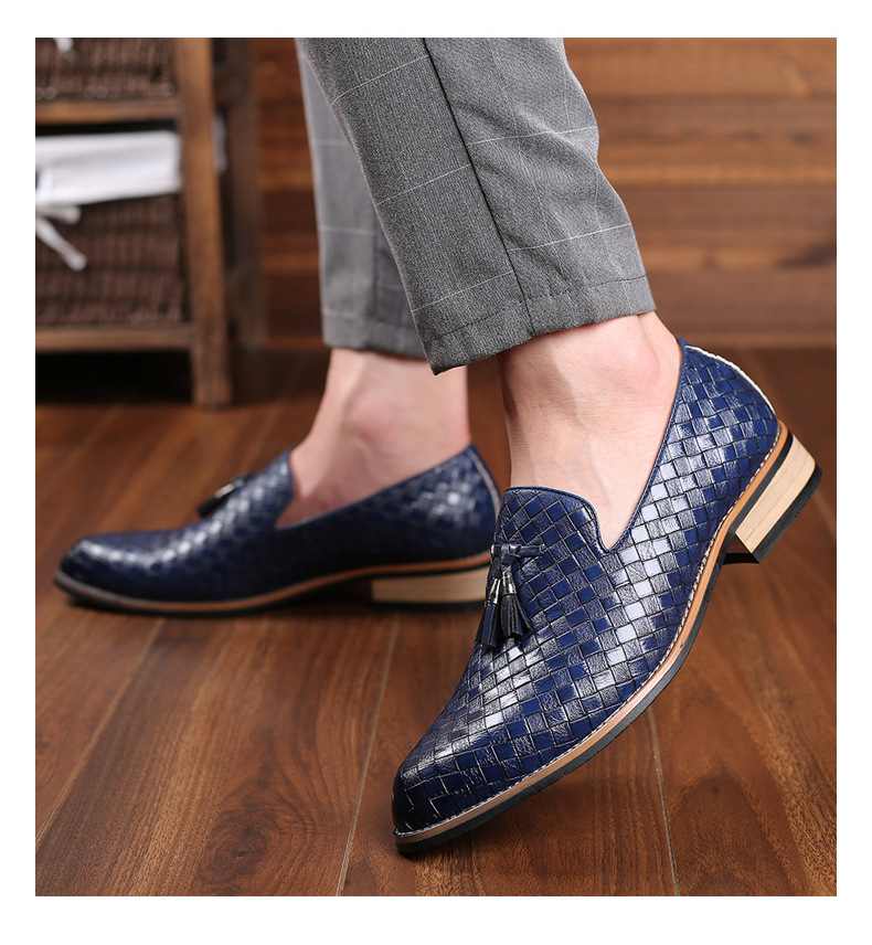 Men's Fashion Casual Shoes Woven Leather Men Classic British Style Tassels Loafers Mens Slip-on Outdoor Driving Flats
