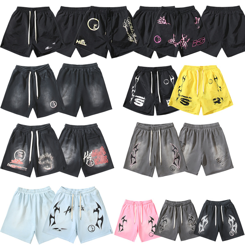 Men's Shorts Graffiti Letter Print Vintage Washed Shorts Sports Casual Loose Hip Hop Keen Length Shorts Streetwear