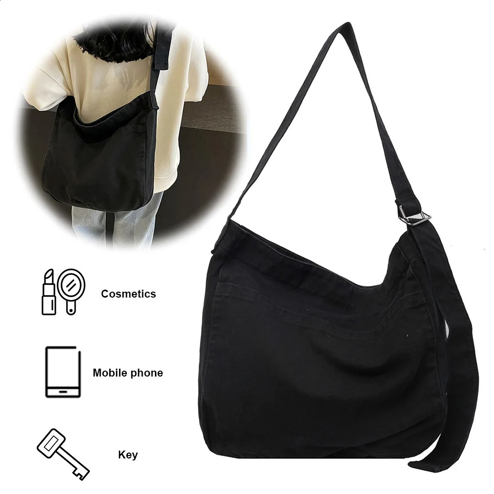Canvas Shoulder Bag with Pockets Adjustable Strap Tote Bag Women and Men Hobo Bag Zipper Messenger Bag for Travel Work 240730